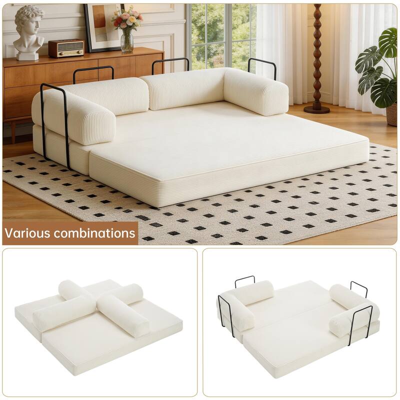 2 Set Corduroy Large Couch Convertible Floor Sofa Bed Sleeper