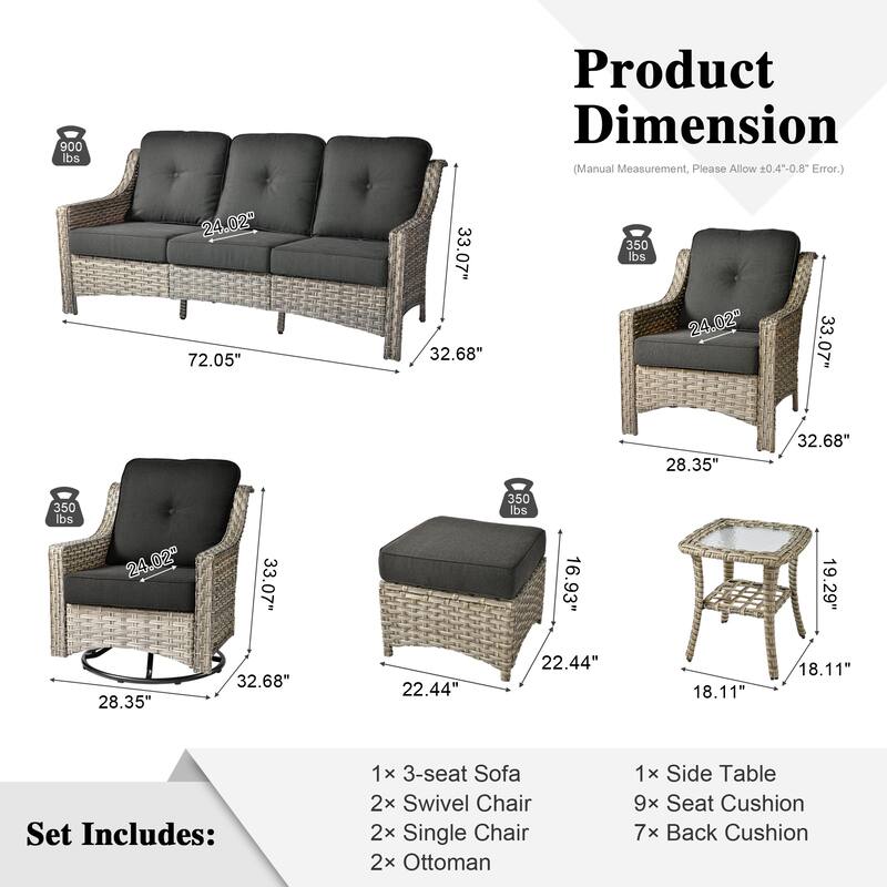 XIZZI 8-piece Patio Furniture Set Wicker Outdoor Swivel Chairs