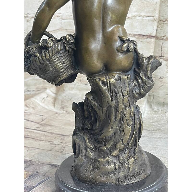 Young Boy Child Figurative Art Bronze Metal Statue Sculpture Vintage Moreau Decor Marble Base