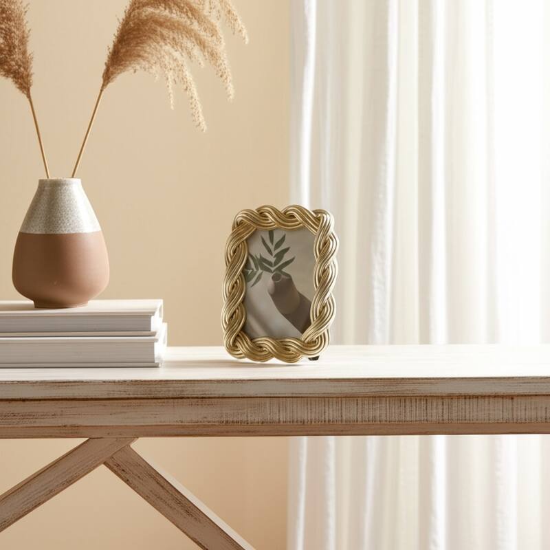 Decorative Resin and Glass Frame Twisted Rope Design - 5"x7", Gold