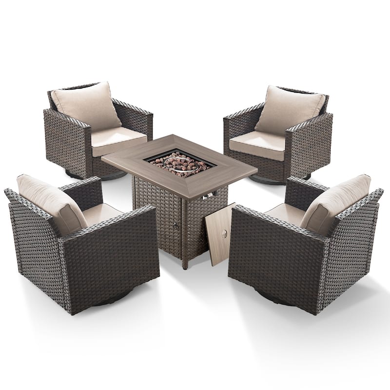 5 Pieces Fire Pit Table with Outdoor Swivel Chairs