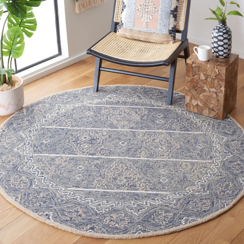 SAFAVIEH Handmade Aspen Nedelya Bohemian & Eclectic Tribal Wool - 6' x 6' Round - Blue/Beige - Runner/Round