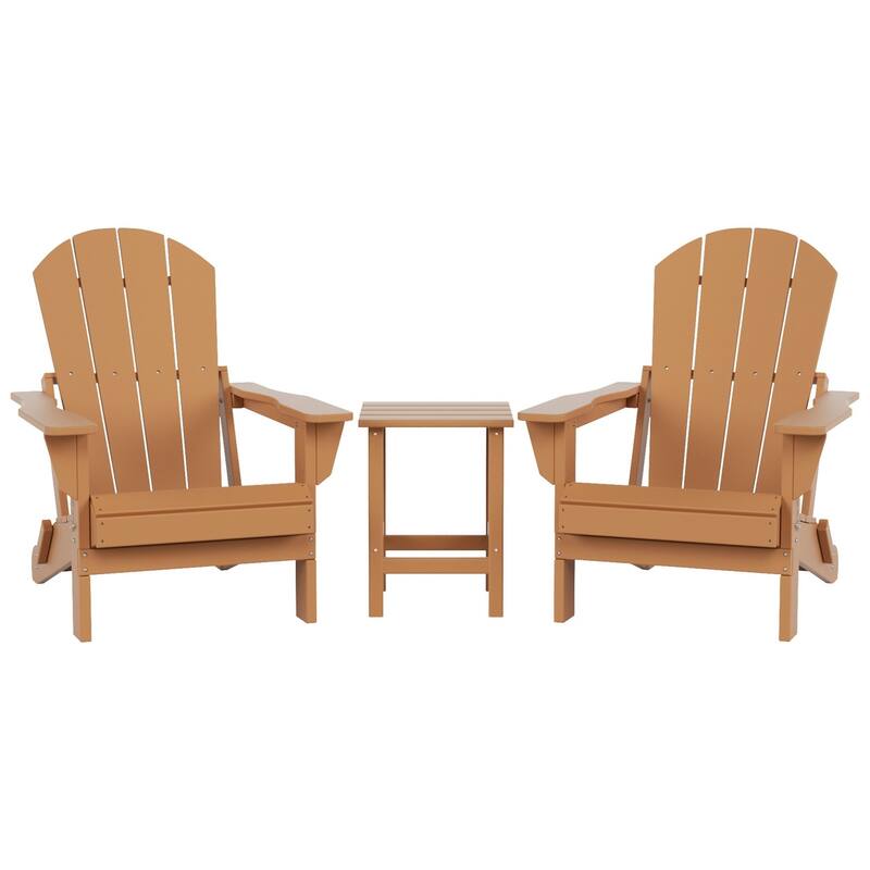 Polytrends Laguna Hdpe All Weather Outdoor Patio Foldable Adirondack Chairs With Side Table (3-Piece Set)
