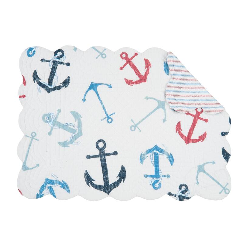 Anchors Away Cotton Quilted Rectangular Reversible Placemat Set of 6 - Set of 6