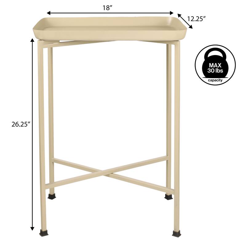 Sterling 26.25" Industrial Metal Foldable End & Side Table w/ Mirrored Tray Top, By JONATHAN Y