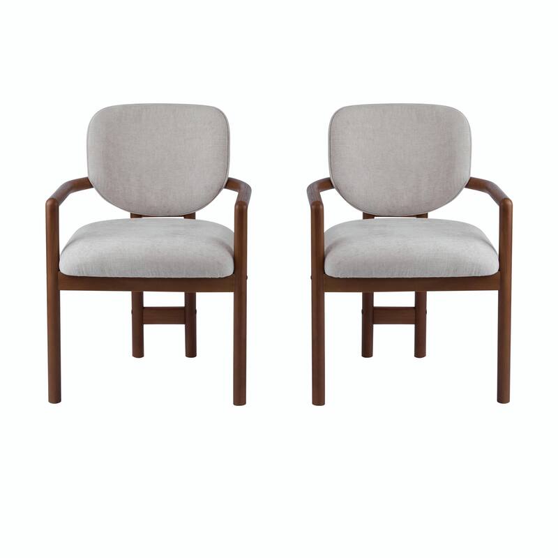Set of 2 Upholstered Arm Chairs with Rubber Wood Accent Legs