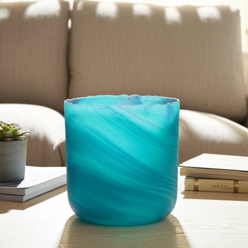 Glass Vase Modern Swirled Flower Pattern Coastal Inspired Tall Accent - 10.25" x 10.25" x 10.75"