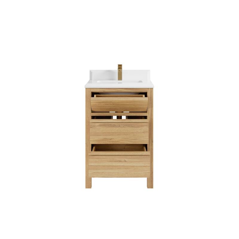 Willow Collections 24 x 22 Elizabeth Teak Single Bowl Sink Bathroom Vanity with Quartz or Marble Countertop