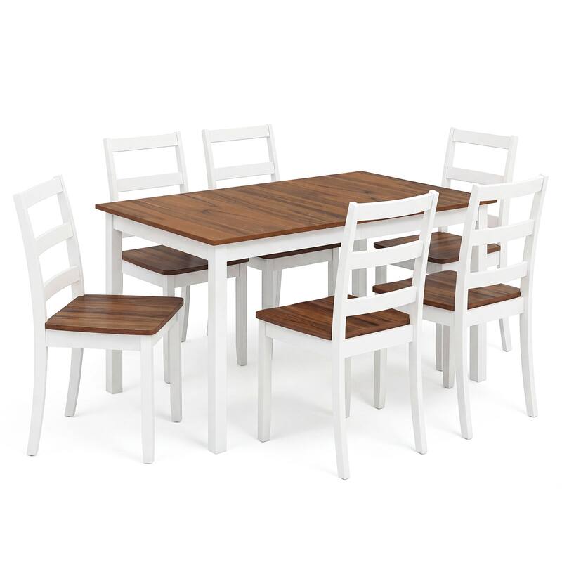 Gymax 7-Piece Dining Set Solid Wood Kitchen Furniture w/ Rectangular