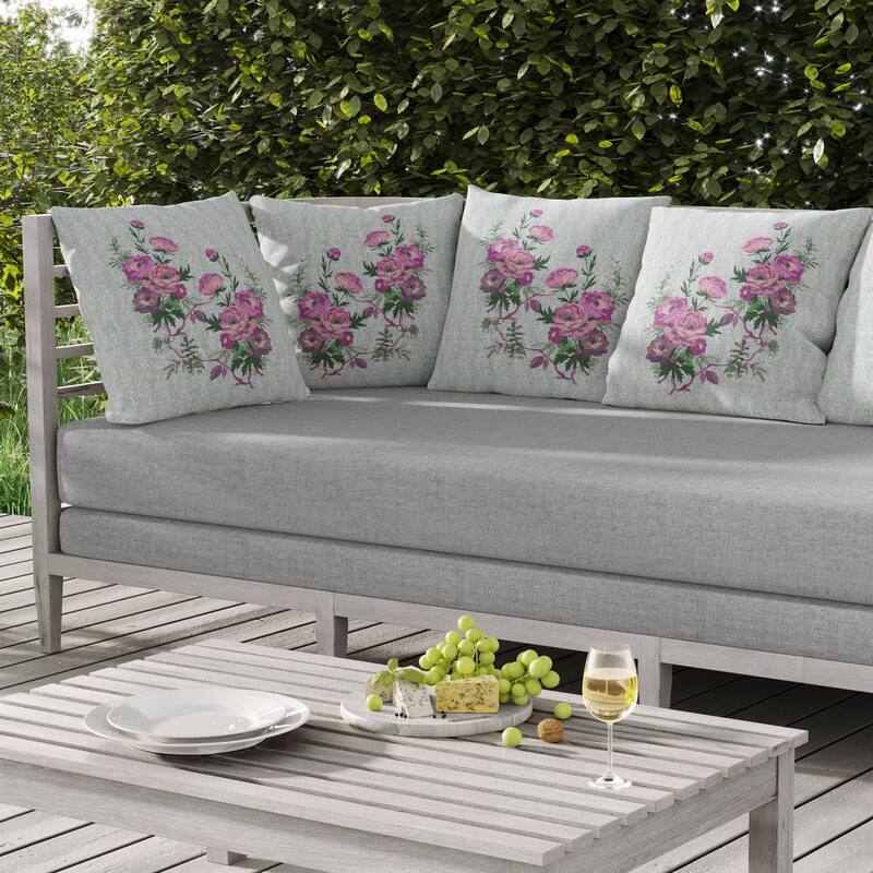 Rosemary Rosebuds Indoor/Outdoor Reversible Throw Pillow Green and Pink