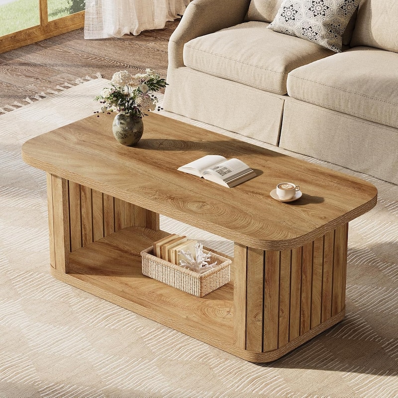 47.24-Inch Farmhouse Wood Coffee Table, 2-Tier Center Cocktail Living Room Table
