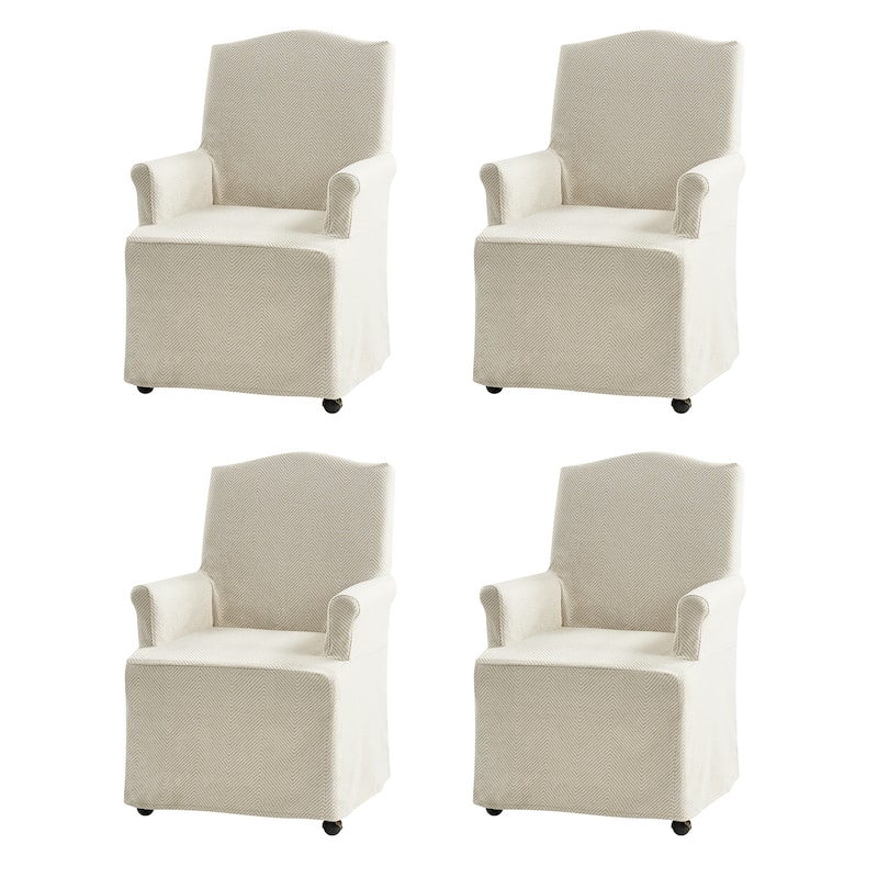 Alethea Upholstered Slipcover Arm Dining Chair with Soild Wood Legs Set of 4 by HULALA HOME