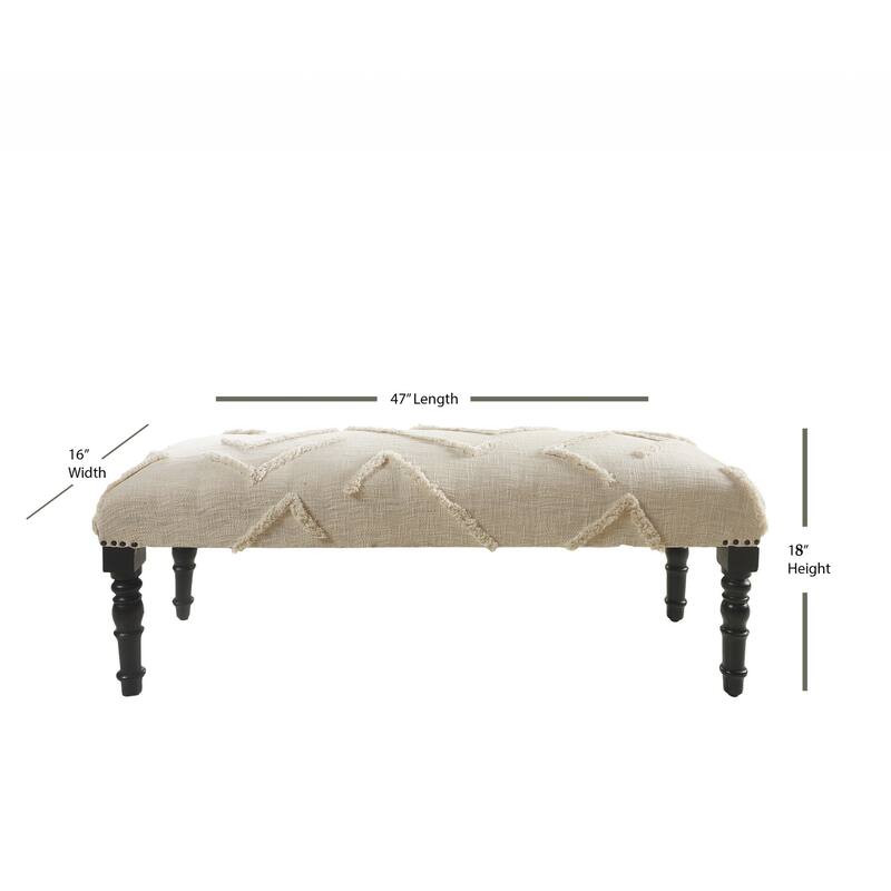 HomeRoots 47" Cream and Black Cotton Upholstered Geometric Bench - 47 x 18 x 16