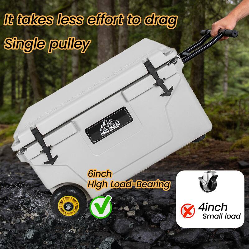 65 Quart Khaki Cooler, Ultra-Tough Hard Shell Ice Chest, Heavy-Duty Insulated Portable Cooler with 6-Day Ice Retention