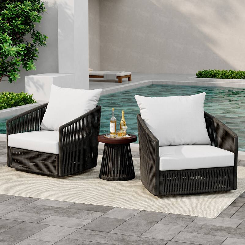 3-Piece Outdoor Rattan Swivel Lounge Chair Set Barrel Chairs for Backyard