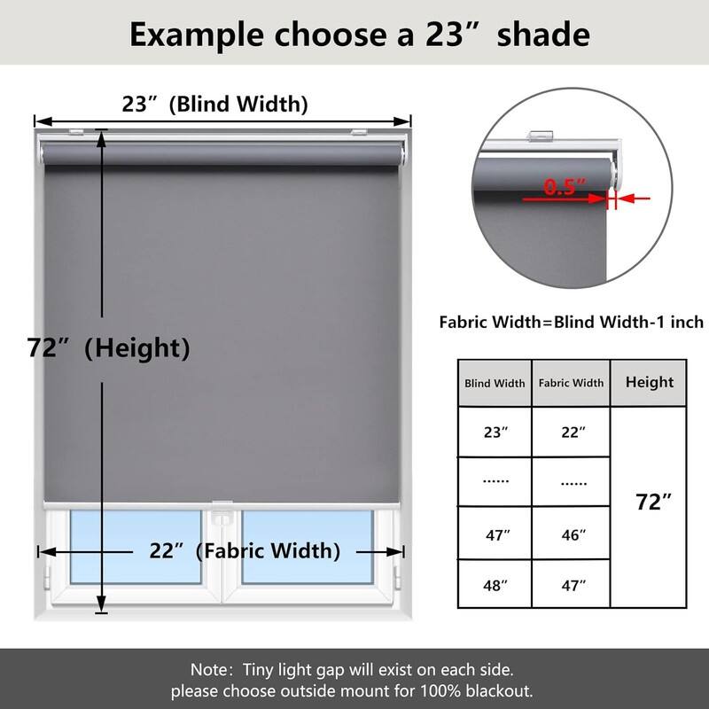 Cordless Roller Shades Blackout Blinds for Darkening Rolled Up Shades - 72"L x 34"W
