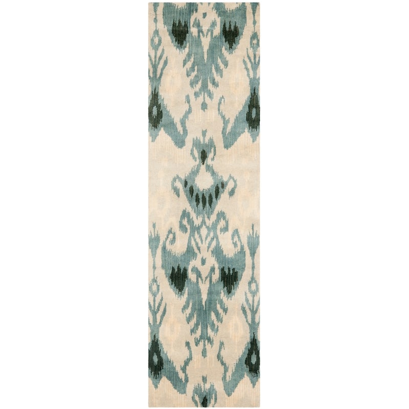 SAFAVIEH Handmade Ikat Maayke Modern Wool Rug - 2'3" x 12' Runner - Beige/Slate