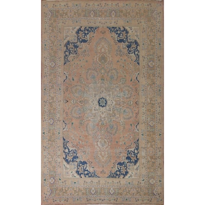 Distressed Mashad Persian Antique Area Rug Handmade Wool Carpet - 6'6" x 9'8"