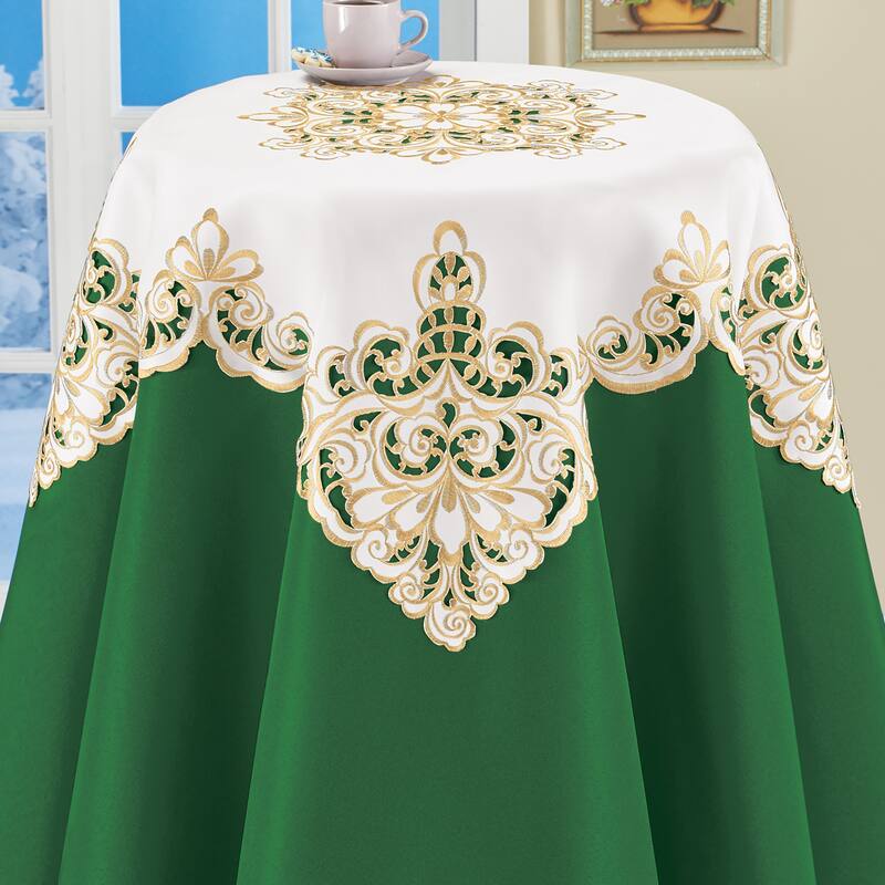 Embroidered Dainty Scroll Cut-Out Holiday Table Linens