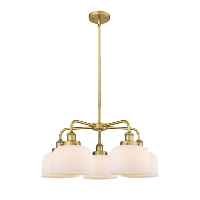 Innovations Lighting Bell - 5 Light 26" Stem Hung Chandelier - Brushed Brass/Matte White