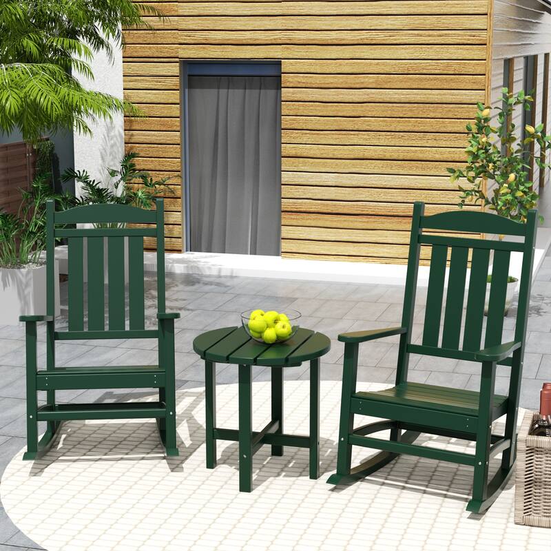 Laguna Hdpe All Weather Outdoor Patio Rocking Chairs With Side Table (3-Piece Set) - Dark Green