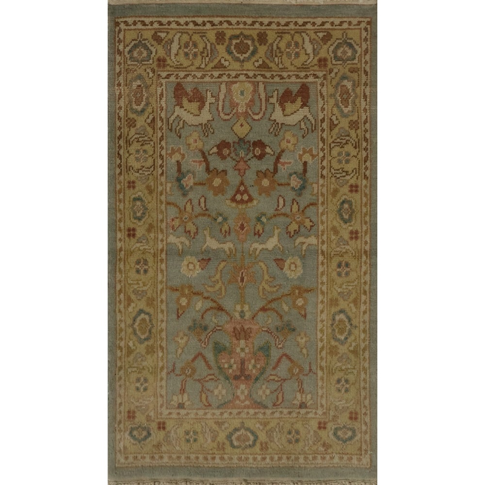 Hand Knotted Oriental 100% Wool Carpet Traditional All-Over Navy Blue & Blues Ziegler Area Rug - 3' 2'' X 1' 10''
