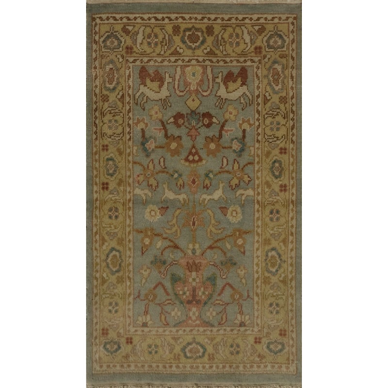 Hand Knotted Oriental 100% Wool Carpet Traditional All-Over Navy Blue & Blues Ziegler Area Rug - 3' 2'' X 1' 10''