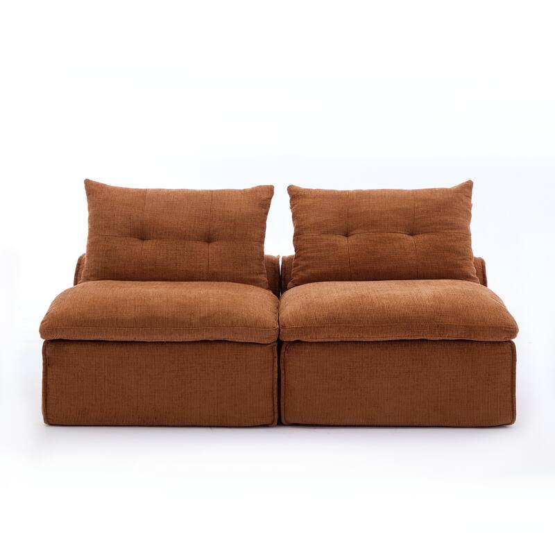 Armless Modular Upholstered Sofa with Lumbar Pillow, Compact Chenille Fabric Sofa Chair for Apartment Small Spaces