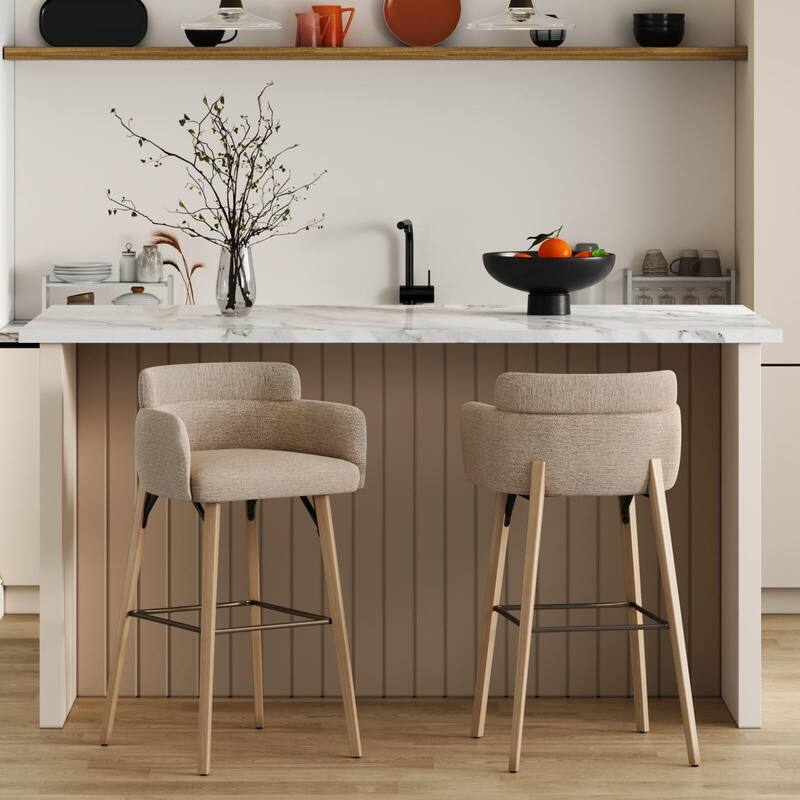 30''H Bar Stool With Solid Wood Frame And Foam Seat (Set of 2)