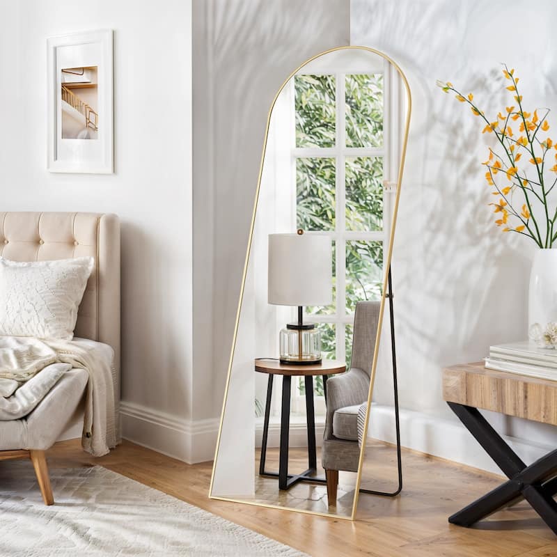 64x21 Inch Full Length Mirror Standing or Leaning Wall Mirror, Arched Full Body Mirror for Bedroom, Living Room, or Cloakroom - Gold Arched