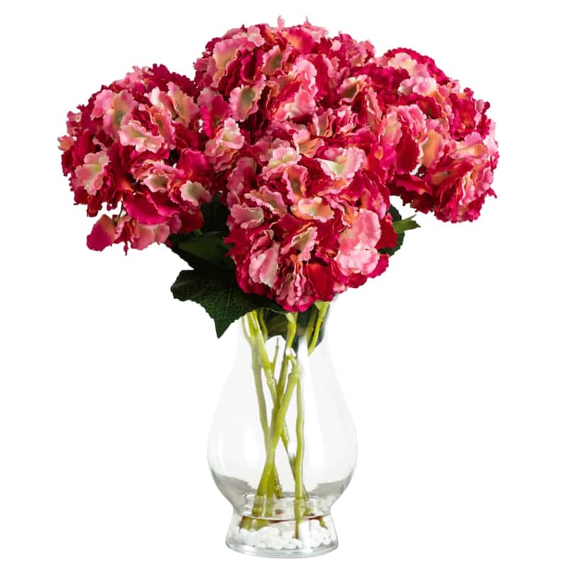 Hydrangea Artificial Floral Arrangement with Vase - 20" - Pink