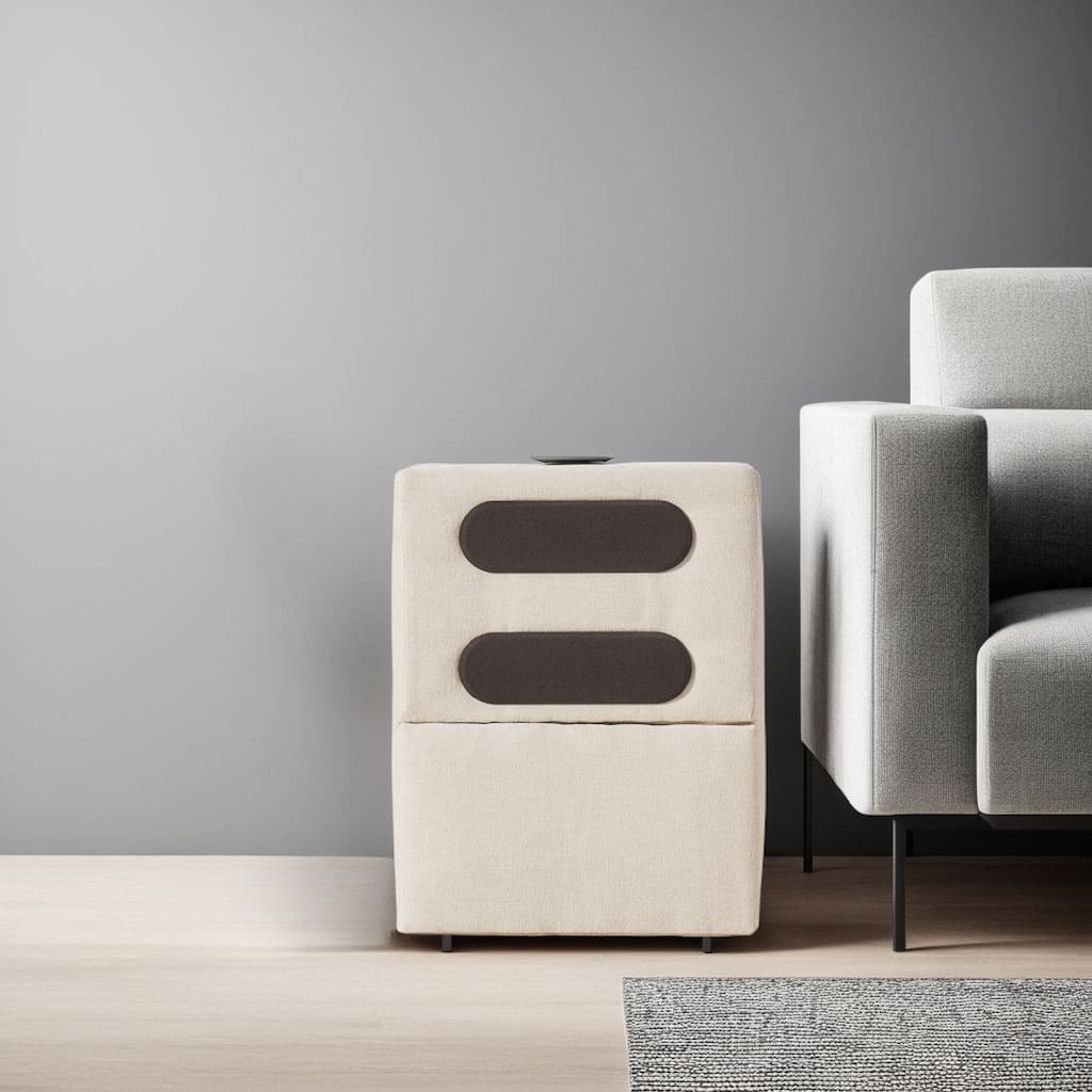 Meso Modular Console Side Table, Audio System, Ivory Nuvella, 37 Inch