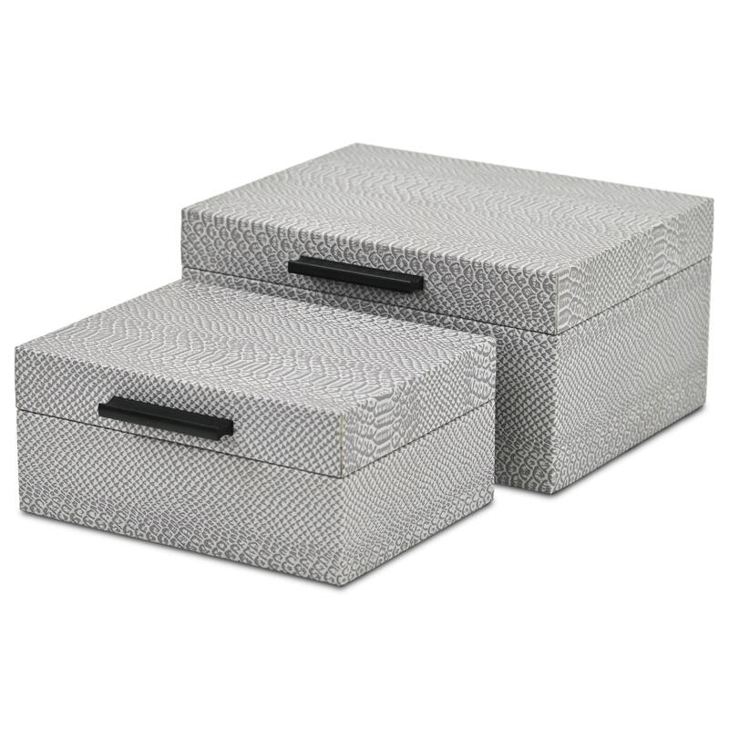 Handcrafted Snakeskin Nesting Boxes - 10.25" - Gray - Set of 2