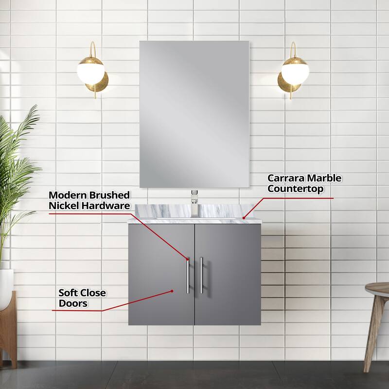 Geneva Bath Vanity with Carrara Marble Top, Sink & Mirror