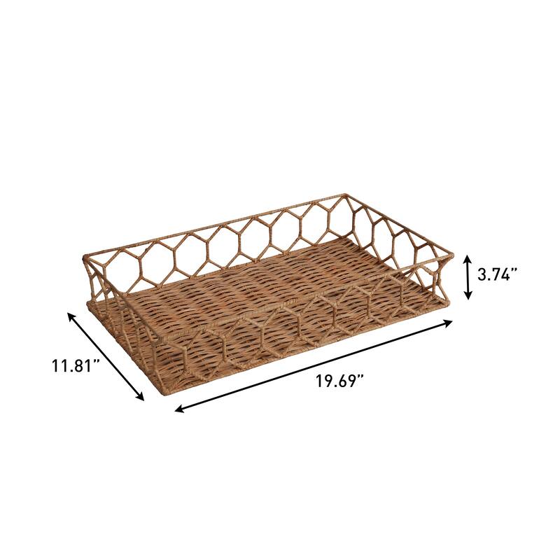 Happimess Honeycomb 19.75" Rustic Boho Hand-Woven Rattan Tray