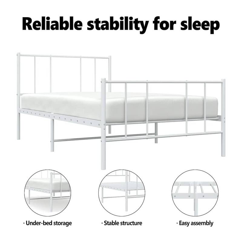 vidaXL Metal Bed Frame with Headboard, No Mattress