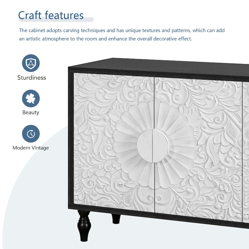 Sideboard Storage Cabinet with Carved Flower Door Handle,Antique Console Table