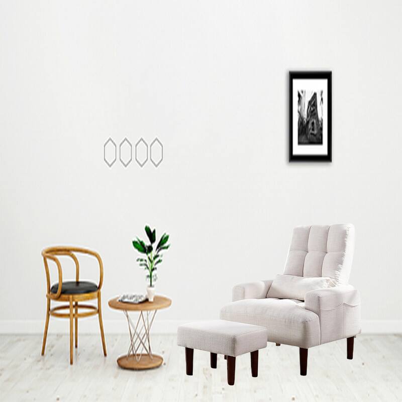 Cream White Modern 26.77" High Back Upholstered Multi-Function Buttons Tufted Lounge Chair with Ottoman Set