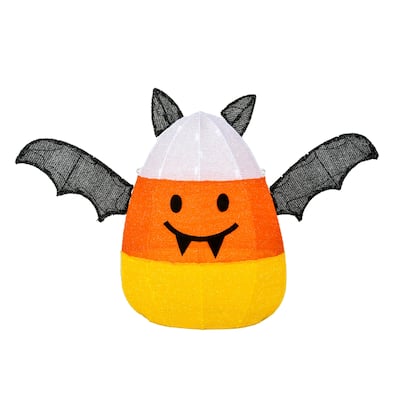 National Tree Company Halloween Lawn Decoration, Orange, Candy Corn Bat, LED Lights, Plug In, 27 Inches