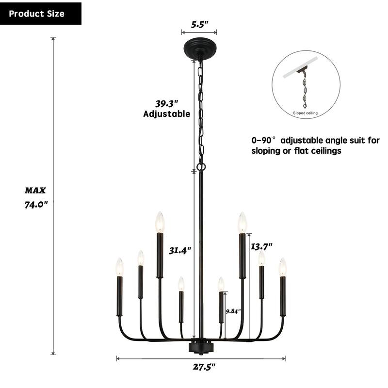 Starsky 8-Light Traditional Classic Candle-Style Chandelier Mid-Century Modern Farmhouse - White