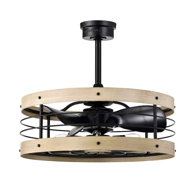 Zulu 25 Inch Cage Imitation Wood Grain Fandelier with Remote