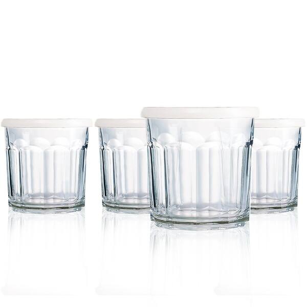 shop luminarc 10 ounce working glass storage juice jar with lids set of 4 overstock 23016822 luminarc 10 ounce working glass storage