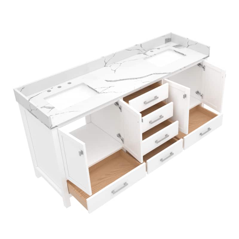Nephelily 72 inch Transitional White Bathroom Vanity with Top