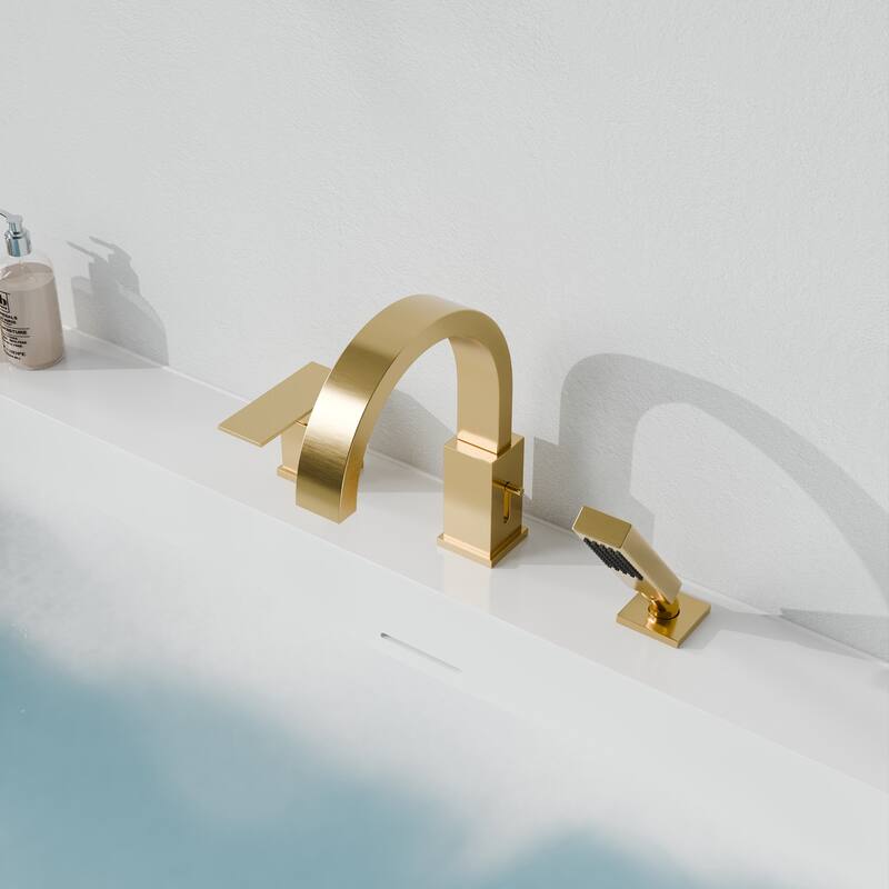 Nite Series Single-Handle Deck-Mount Roman Tub Faucet with Handheld Sprayer in Brushed Gold