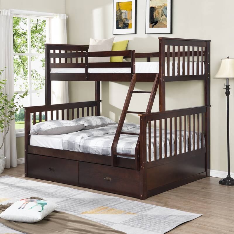 Versatile Wooden Bunk Bed with Storage and Safety Features for All - Dark Brown - Twin