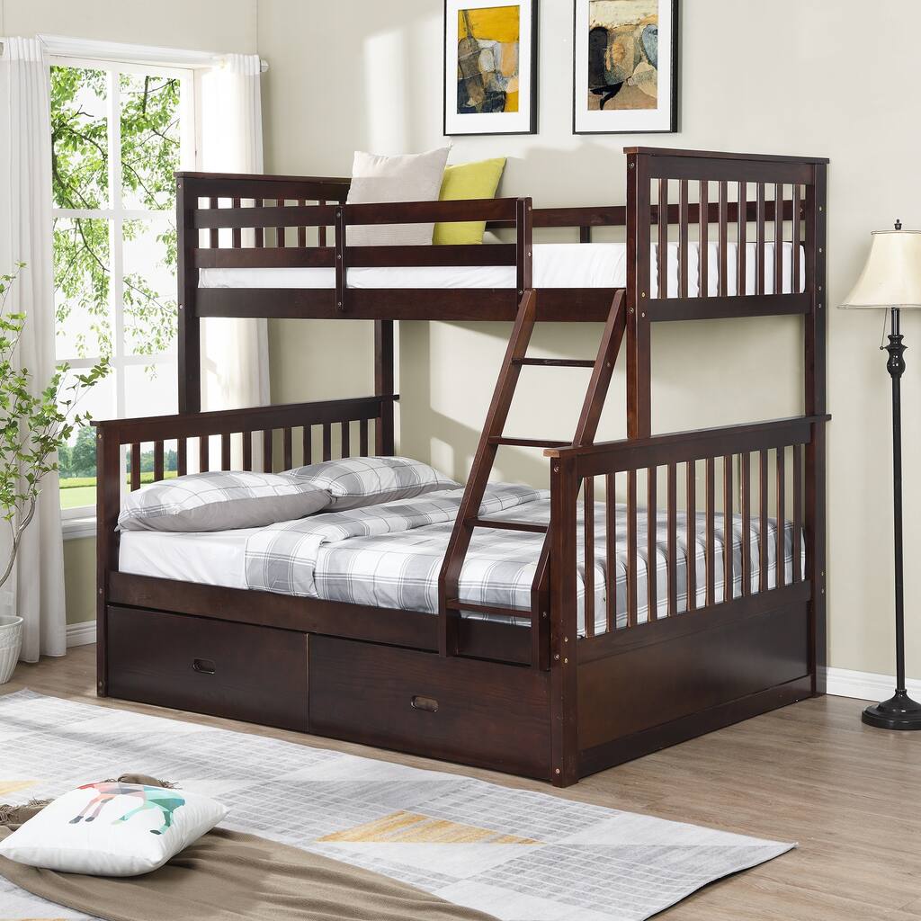 Versatile Wooden Bunk Bed with Storage and Safety Features for All