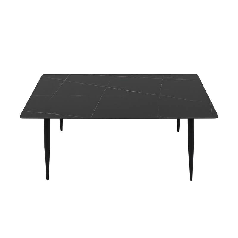55" Modern Dining Table, White Sintered Stone Tabletop Dining Table with Black Iron Legs