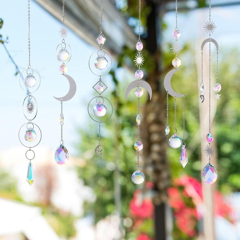 6pcs K9 Crystal Suncatcher Indoor Window Outdoor Sun Catcher Hanging Ornament Pendant Home Garden Decoration Holiday Party