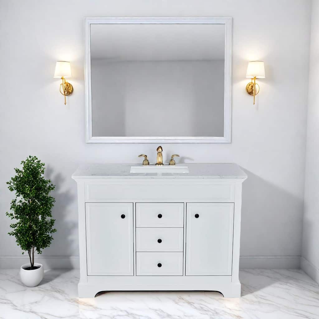 48 in. Freestanding White Bath Vanity with White Carrara Marble Top Assembled