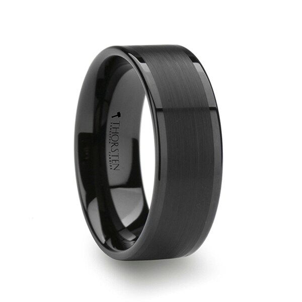 Thorsten Vulcan Flat Black Tungsten Ring With Brushed Center Thorsten Vulcan Flat Black Tungsten Ring With Brushed Center Polished Edges 7mm